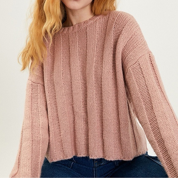 Pacsun Ribbed Cropped Crewneck Pullover Sweater Sz Small - Picture 1 of 10